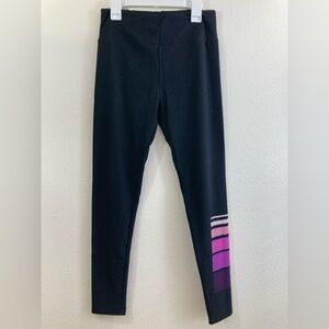 LuLaRoe Black Leggings with Pink & Purple Stripe Blocks Size OS
